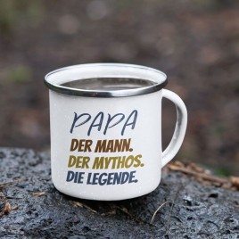 Emaille-Tasse Vatertag Papa. Der Mann. Der Mythos. Die Legende.